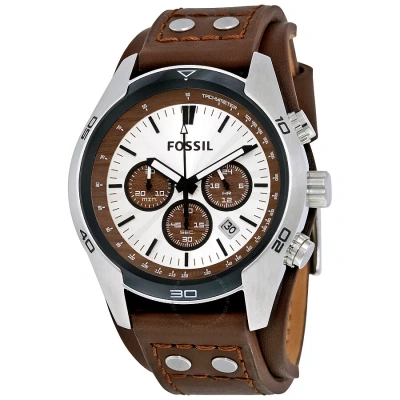 Fossil Coachman Chronograph Cuff Leather Men's Watch Ch2565 In Brown / Silver / Tan