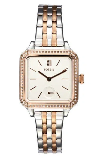 Fossil Colleen Crystal Embellished Two-tone Bracelet Watch, 28mm In Multi