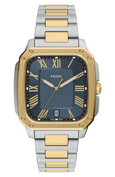 Fossil Men's Crosby Three-hand Date Two-tone Stainless Steel Watch, 42mm In Gold