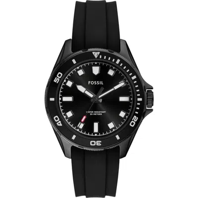 Fossil Dalton Three Hand Quartz Silicone Strap Watch, 42mm In Black