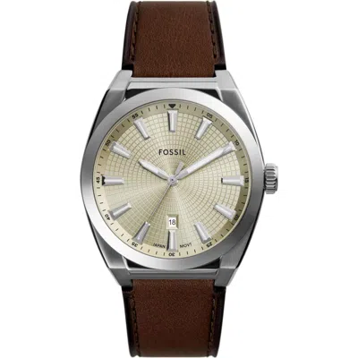 FOSSIL FOSSIL EVERETT LEATHER STRAP WATCH, 42MM
