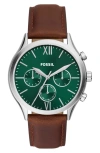 FOSSIL FOSSIL FENMORE MULTI FUNCTION LEATHER STRAP WATCH, 44MM