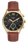 Fossil Fenmore Multifunction Leather Strap Watch, 44mm