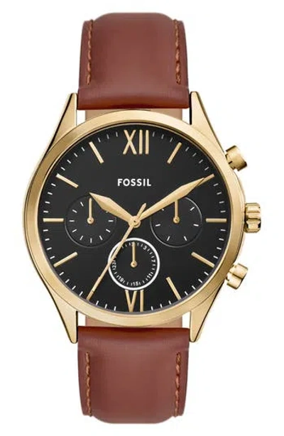 Fossil Fenmore Multifunction Leather Strap Watch, 44mm