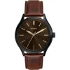 Fossil Fenmore Multifunction Leather Strap Watch, 44mm In Black