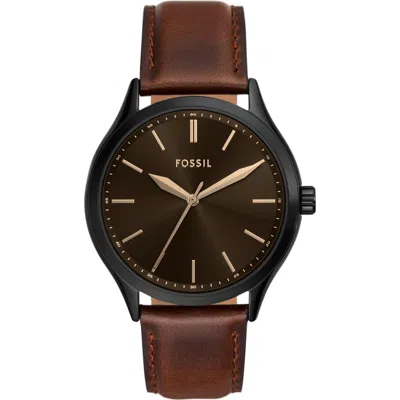 Fossil Fenmore Multifunction Leather Strap Watch, 44mm In Black