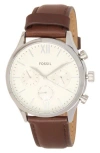 Fossil Fenmore Multifunction Leather Strap Watch, 44mm In Brown