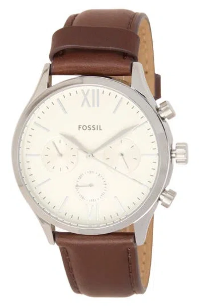 Fossil Fenmore Multifunction Leather Strap Watch, 44mm In Brown