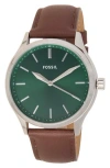 Fossil Fenmore Three-hand Quartz Leather Strap Watch, 44mm In Green