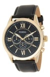 Fossil Flynn Chronograph Leather Strap Watch, 48mm