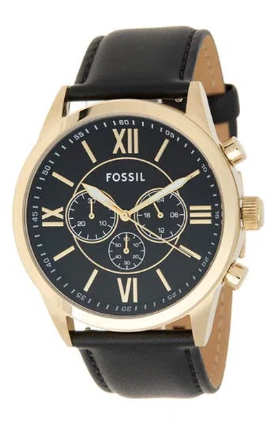 Fossil Flynn Chronograph Leather Strap Watch, 48mm