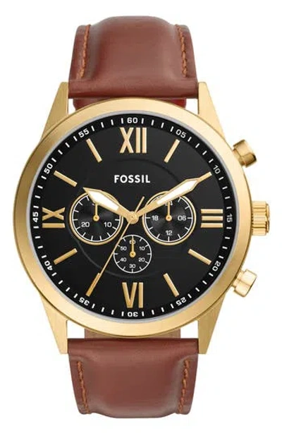 Fossil Flynn Chronograph Leather Strap Watch, 48mm In Green
