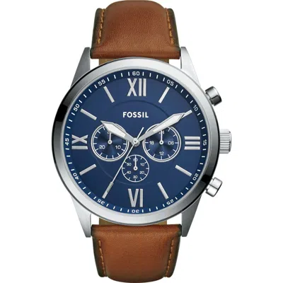 Fossil Flynn Leather Strap Chronograph Watch, 48mm In Silver