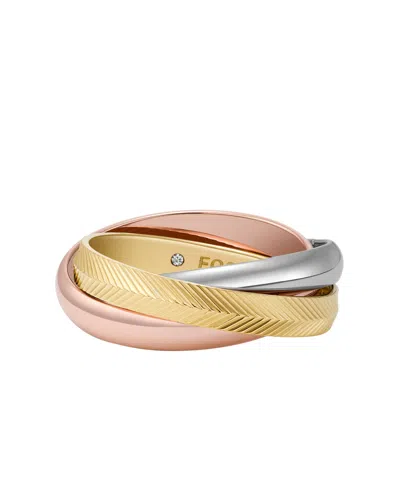 Fossil Harlow Interlocking Links Tri-tone Stainless Steel Band Ring