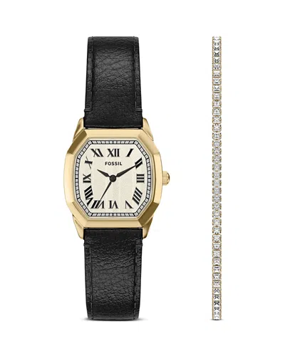 Fossil Harlow Leather Watch & Tennis Bracelet Set, 27mm In Multi