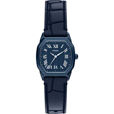 Fossil Harlow Navy Leather Strap Watch, 32mm In Blue