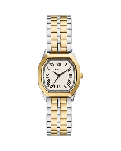 Fossil Harlow Three Hand Two Tone Watch, 27mm In Cream/two-tone