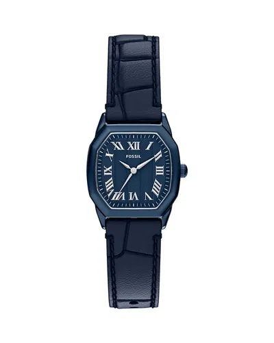 Fossil Women's Harlow Three-hand Navy Leather Watch, 27mm In Blue