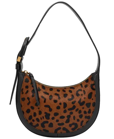 Fossil Harwell Leather Crescent Shoulder Bag In Black,leopard