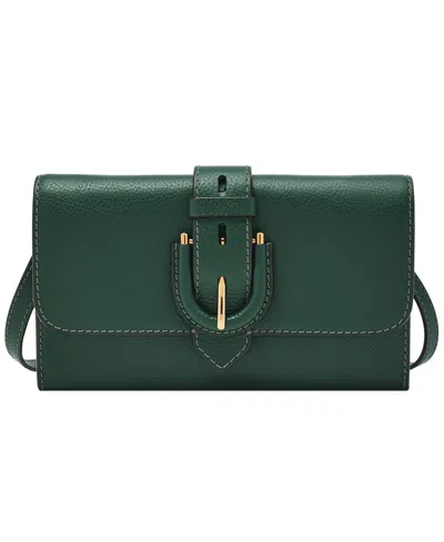 Fossil Harwell Leather Crossbody Wallet In Viridian