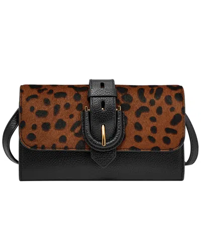 Fossil Harwell Leather Wallet Crossbody Bag In Black,leopard
