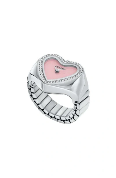 Fossil Women's Heart Watch Ring Pink Dial Watch In Metallic