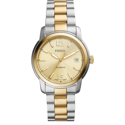Fossil Heritage Automatic Beige Gold Dial Two-tone Unisex Watch Me3228 In Two Tone  / Beige / Gold / Gold Tone