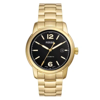 Fossil Heritage Automatic Black Dial Unisex Watch Me3232 In Black / Gold Tone