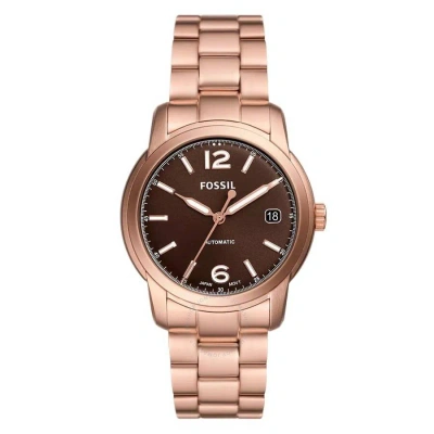 Fossil Heritage Automatic Brown Dial Unisex Watch Me3258 In Brown / Gold Tone / Rose / Rose Gold Tone