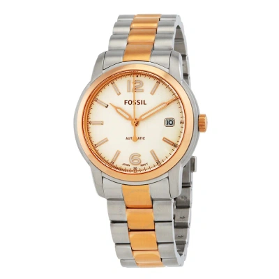 Fossil Heritage Automatic Silver Dial Two-tone Unisex Watch Me3227 In Two Tone  / Gold Tone / Rose / Rose Gold Tone / Silver