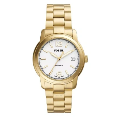 Fossil Heritage Automatic White Dial Unisex Watch Me3226 In Gold Tone / White