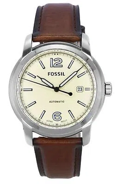 Pre-owned Fossil Heritage Brown Litehide Leather Strap Automatic Me3221 50m Unisex Watch