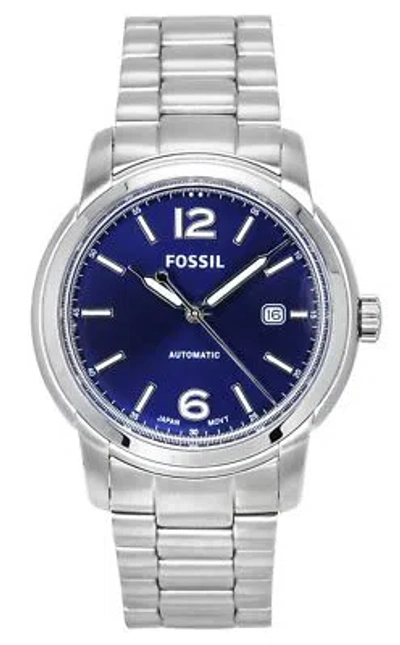 Pre-owned Fossil Heritage Stainless Steel Blue Dial Automatic Analog Me3244 50m Mens Watch