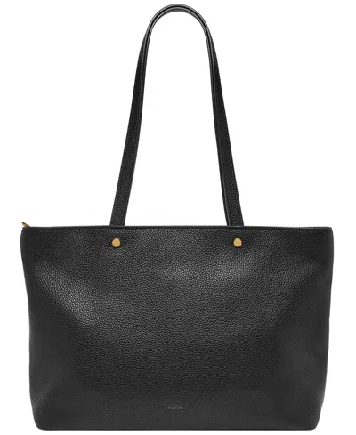 Fossil Jessie Leather Top Zip Tote Bag In Black