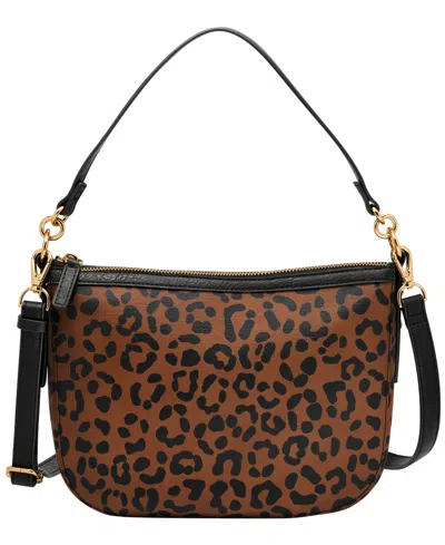 Fossil Jolie Leather Small Crossbody Bag In Black,leopard