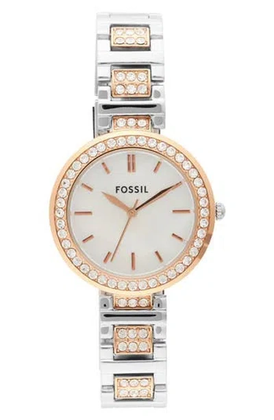 Fossil Karli Crystal Embellished Three-hand Quartz Bracelet Watch, 34mm In Gray