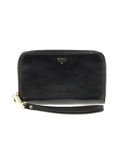 Pre-owned Fossil Leather Wristlet In Black