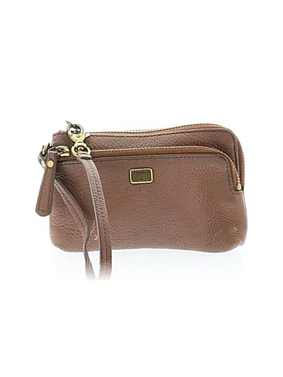 Pre-owned Fossil Leather Wristlet In Brown