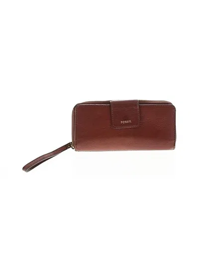 Pre-owned Fossil Leather Wristlet In Brown