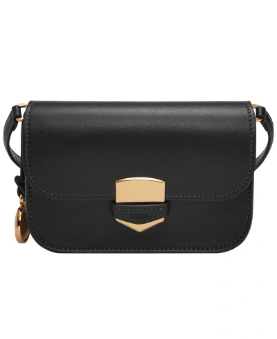 Fossil Lennox Flap Leather Crossbody Bag In Black