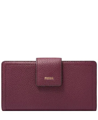 Fossil Logan Leather Rfid Tab Clutch Wallet In Red