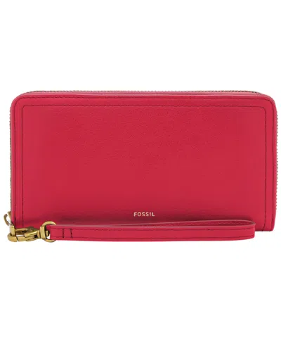 Fossil Logan Leather Zip Around Clutch Wallet In Red