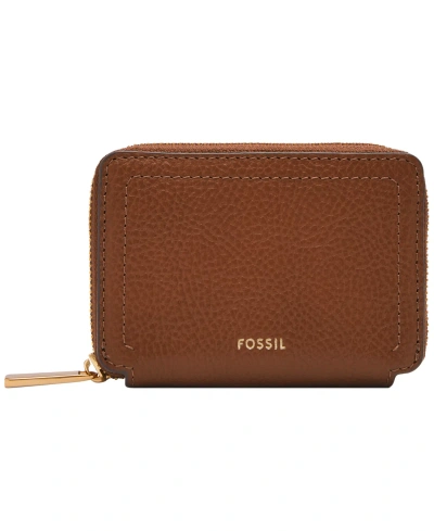 Fossil Logan Zip Around Card Case In Medium Brown