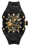 Fossil Machine Automatic Silicone Strap Watch In Black