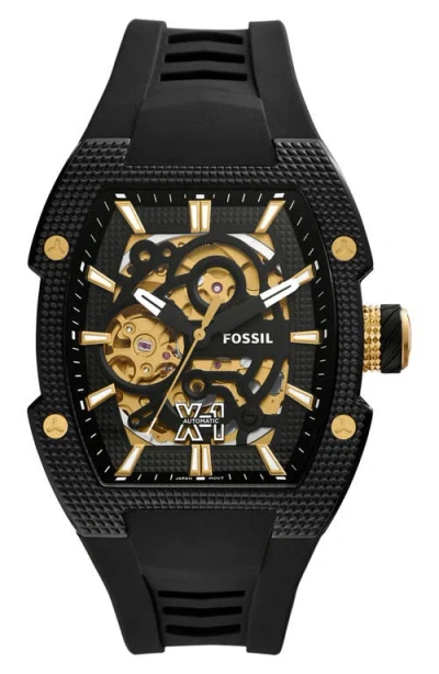 Fossil Machine Automatic Silicone Strap Watch In Black