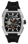 Fossil Machine Automatic Silicone Strap Watch In Black/silver