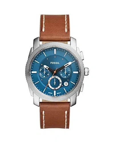 Fossil Men's Machine Chronograph Brown Litehideleather Watch 42mm In Blue/brown