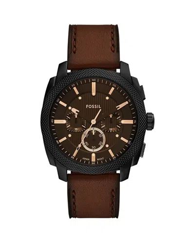 FOSSIL MACHINE CHRONOGRAPH BROWN LEATHER WATCH, 44MM