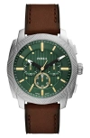 Fossil Machine Chronograph Brown Leather Watch, 44mm In Brown Green
