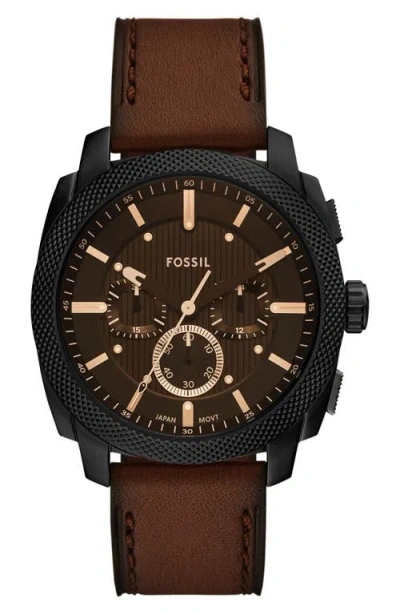 FOSSIL FOSSIL MACHINE CHRONOGRAPH LEATHER STRAP WATCH, 44MM